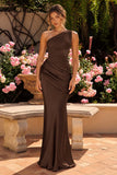 Amoris T748 Long One Shoulder Fitted Satin Dress