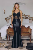 Amoris T819 Sleek Fitted Stretch Satin Sheer Corset Mermaid Gown
