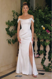 Amoris T820W Removable Strap Stretch Satin Floor Length Modern Bridal Gown