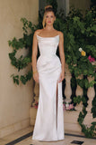 Amoris T820W Removable Strap Stretch Satin Floor Length Modern Bridal Gown