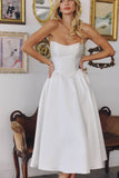 Amoris T822W Elegant Mikado Midi Strapless Wedding Reception Gown