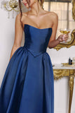 Amoris T822 Elegant Mikado Midi Timeless Strapless Gown