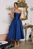 Amoris T822 Elegant Mikado Midi Timeless Strapless Gown