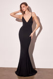 Astee T905 Long V-Neckline Open Back Fitted Evening Gown