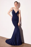 Astee T905 Long V-Neckline Open Back Fitted Evening Gown