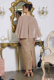 Amoris T906 Sequin Lace Gown Detachable Sheer Cape Overlay