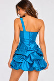 Sweet Andree U709 One-Shoulder Satin Rosette Ruched Short Party Dress