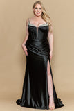 Linda W1180 Plus Size Poly Span Satin Beaded Corset Gown with Slit