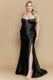 Linda W1180 Plus Size Poly Span Satin Beaded Corset Gown with Slit