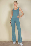 Solid Flare Leg Sports Jumpsuit