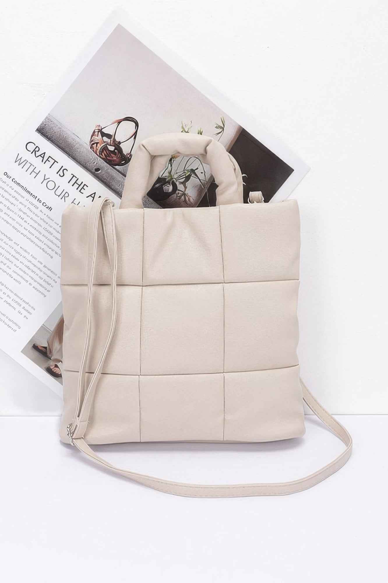 Quilted Faux Leather Padded Tote Bag