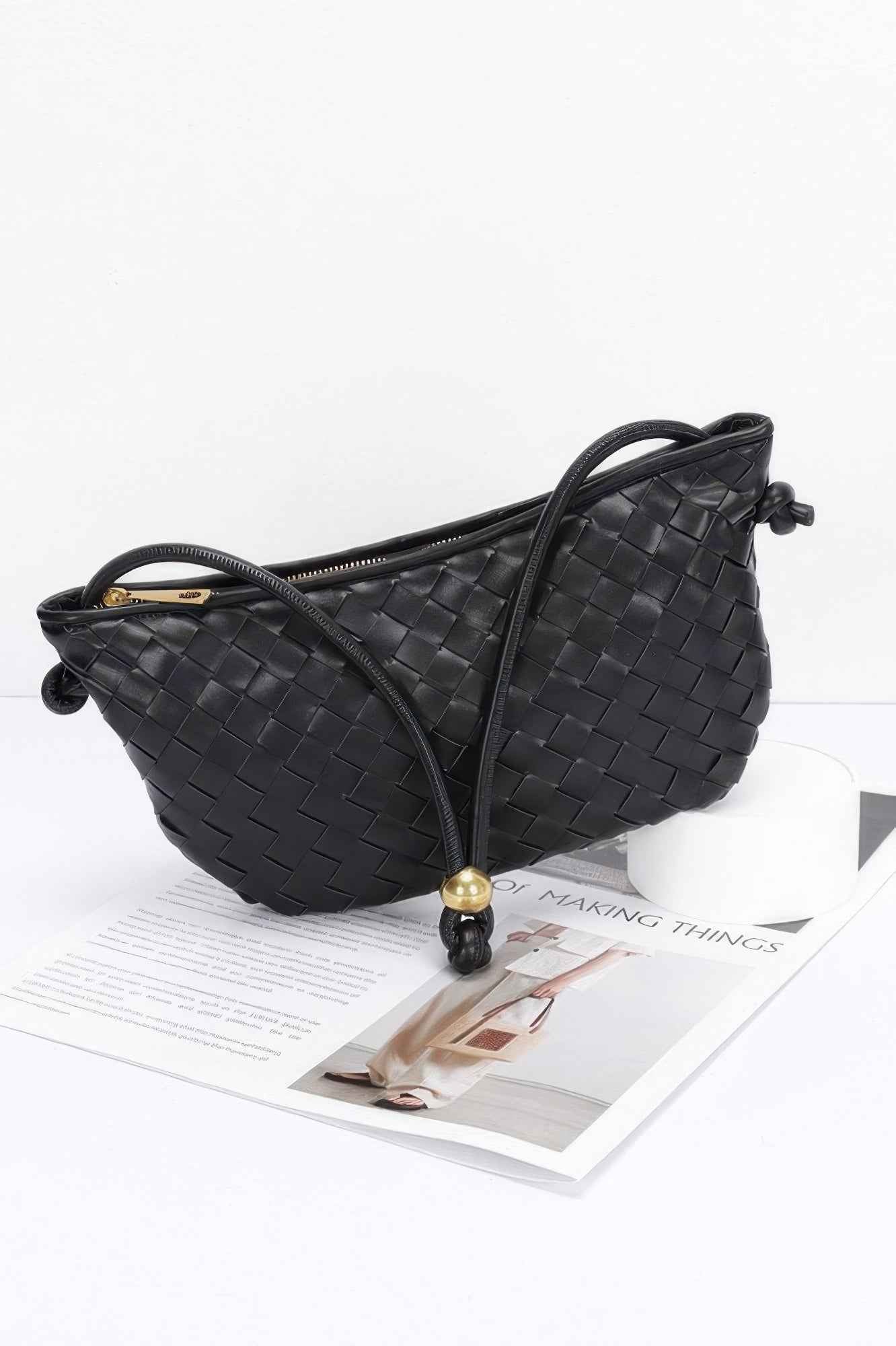 Faux Leather Braided Wrist And Shoulder Bag