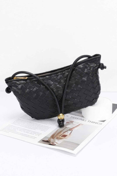 Faux Leather Braided Wrist And Shoulder Bag