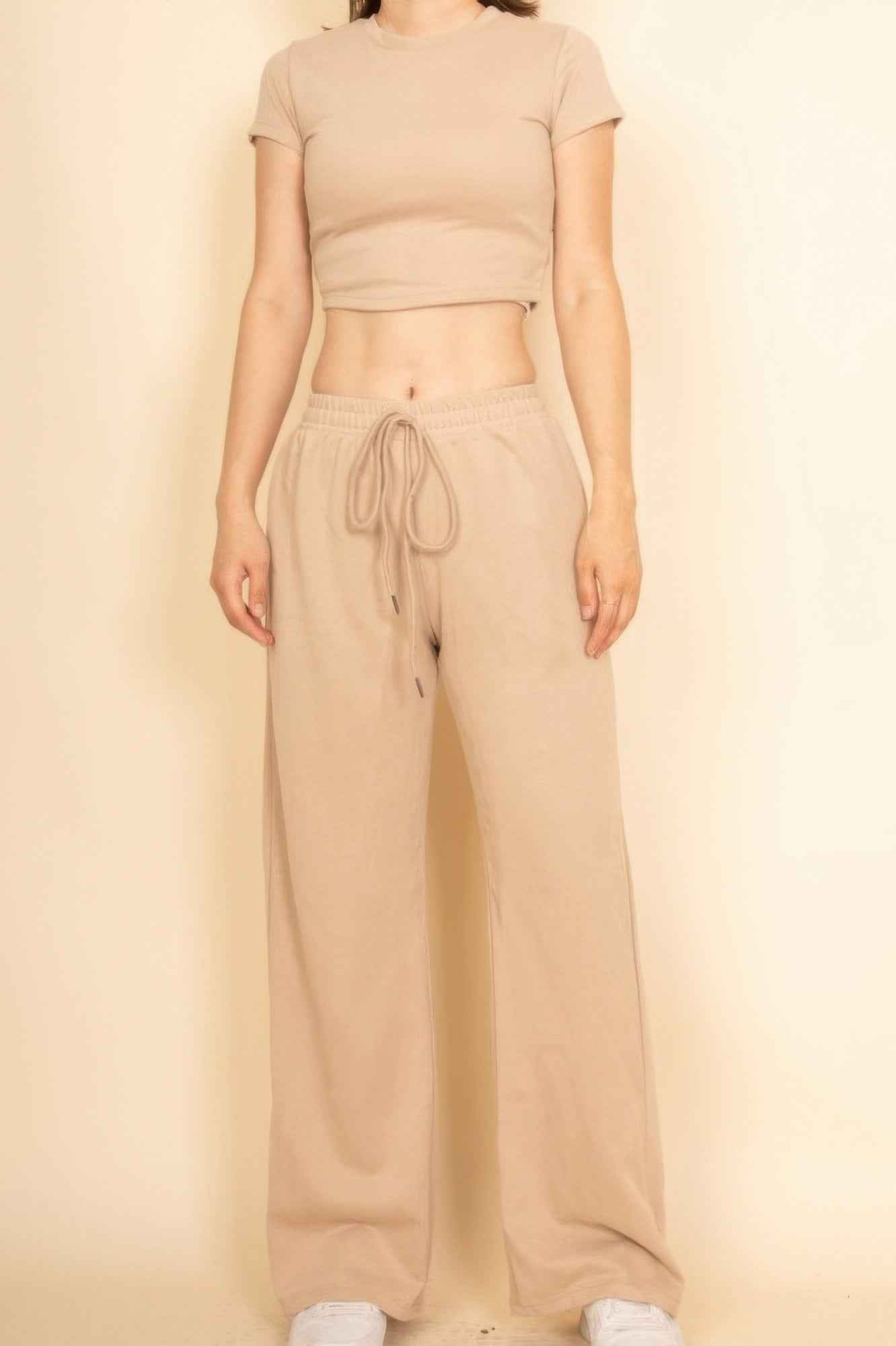 2-piece Crop Tee & Wide Leg Lounge Pants Set
