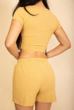 Ribbed Knit Drawstring Lounge Shorts Set