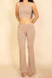 Ribbed Sleeveless Crop Top & Flared Pants Set