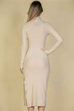 Sweater-knit Fuzzy Turtle Neck Split Thigh Dress