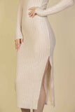 Sweater-knit Fuzzy Turtle Neck Split Thigh Dress
