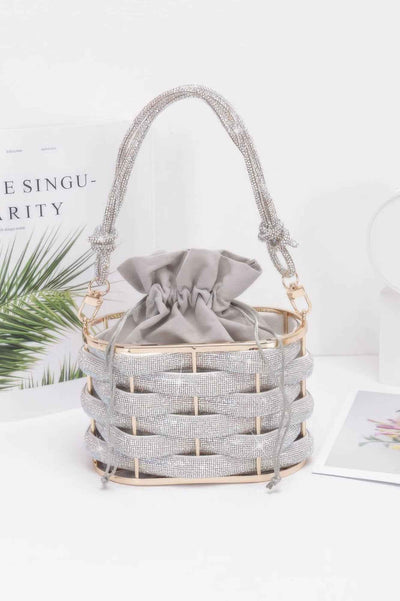 Rhinestone Braided Metal Bucket Bag