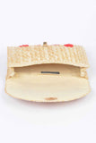 Heart Embroidery Straw Clutch