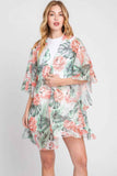 Ruffle Lined Tropical Flamingo Print Open Front