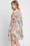 Ruffle Lined Tropical Leaves Print Open Frontcover