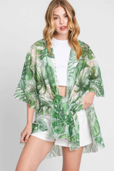 Ruffle Lined Tropical Leaves Print Open Frontcover