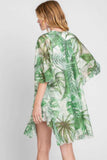 Ruffle Lined Tropical Leaves Print Open Frontcover
