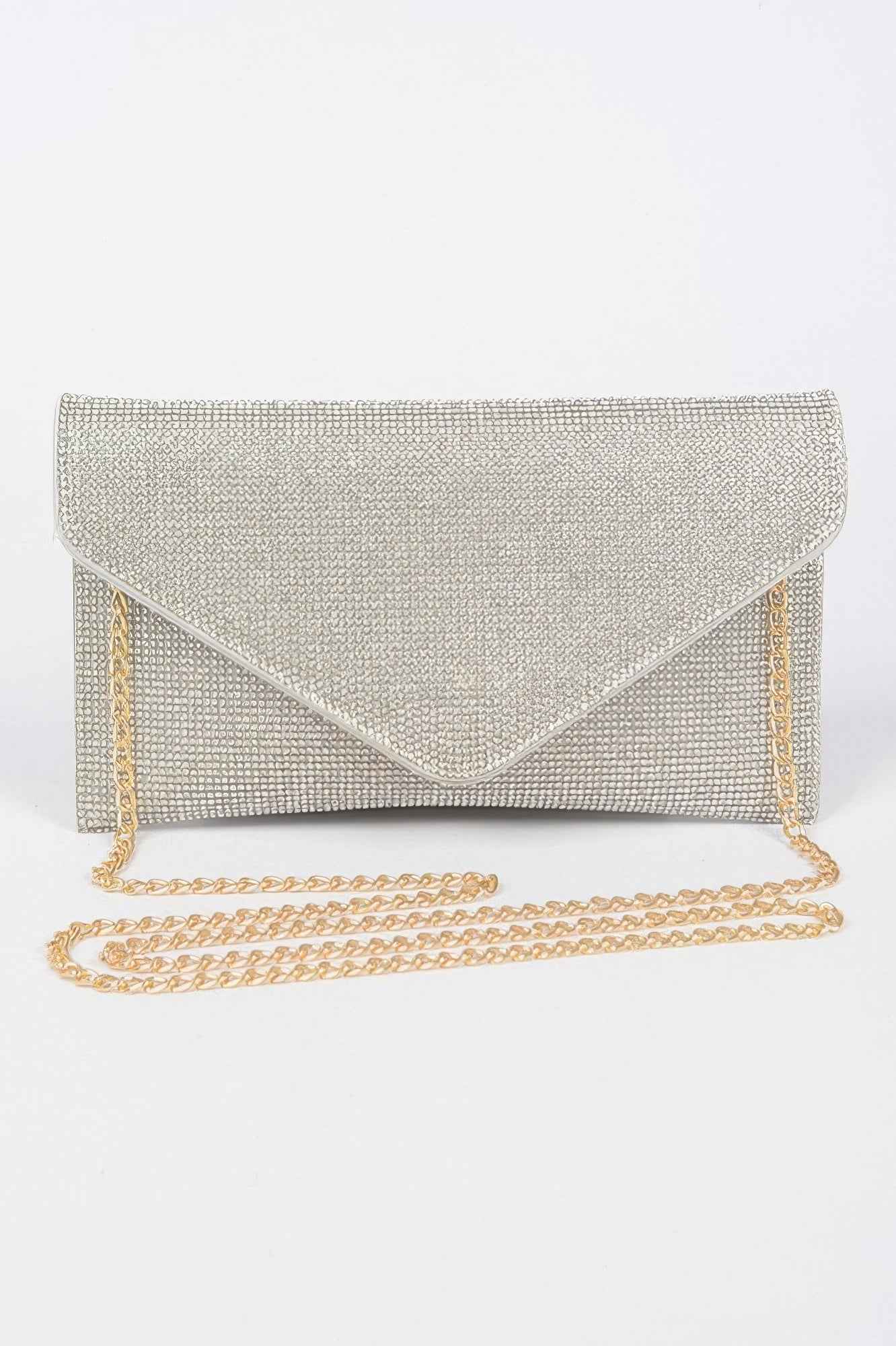 Full Rhinestone Envelope Chain Clutch