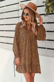 V Neck Drop Shoulder Cheetah Print Tunic Dress