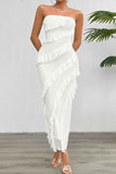 Solid Off Shoulder Ruffle Sleeveless Maxi Dress