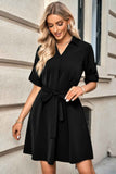 Solid V Neck Waist Tie Belt A Line Dress