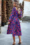Floral High Elastic Waist Square Neck Pocket Dress