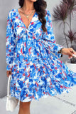 Elegant Printed V Neck Ruffled A Line Mini Dress