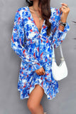 Elegant Printed V Neck Ruffled A Line Mini Dress