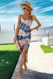 Scoop Neck Tie Dye Split Thigh Drawstring Midi Dress