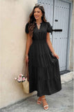 Solid V Neck Color Block Elastic Waist Dress