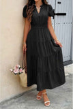 Solid V Neck Color Block Elastic Waist Dress