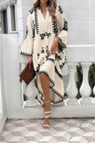 V Neck Stand Collar Button Floral Splicing Dress