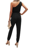 One Shoulder Sleeveless Elastic Waist Jumpsuit