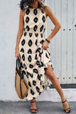 Sleeveless Printed Elastic Waist Ruffle Full Dress