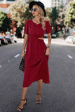 Solid Round Neck Cutout Waist A Line Midi Dress