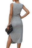 Solid Sleeveless Slim Waist V Neck Midi Dress