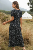 Elegant Floral Ruffle Deep V Neck Slit Dress