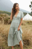 Elegant Floral Ruffle Deep V Neck Slit Dress