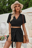Two Pieces Cross Knot Elastic Waist Soild Sets