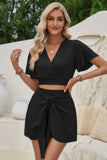 Two Pieces Cross Knot Elastic Waist Soild Sets