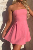 Off Shoulder Open Back Knot Pleated Mini Dress