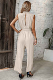 Solid Sleeveless Cut Out Back Belted Jumpsuit