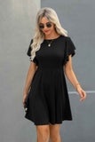 Crew Neck Ruffled Short Sleeve Solid Dress